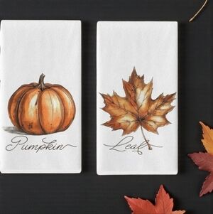 Set Of 2 New Pumpkin Maple Leaf Kitchen Dish Towels